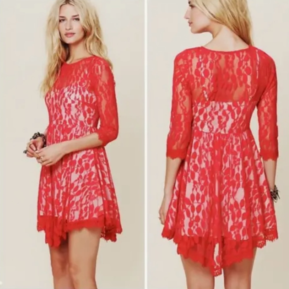 FP Red lace fit and flare dress ❤️‍🔥
